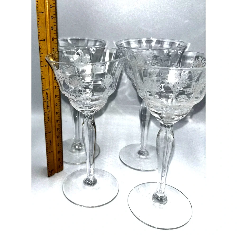 4 Champagne Coupes Sherbet Glasses Margantown Mayfair Cordial Floral Etched